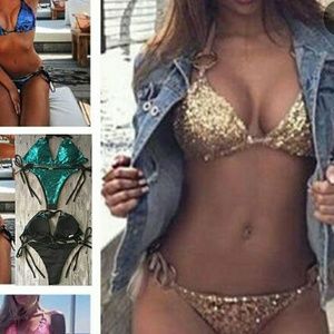 Gold sequins two piece bikini. NWOT